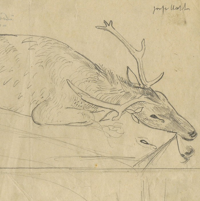 Joseph HECHT - Cerf Mourant - Menu du 17 mars 1928 - Pencil drawing - 1928 detail