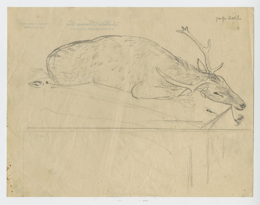 Joseph HECHT - Cerf Mourant - Menu du 17 mars 1928  - pencil drawing - 1928 (T)