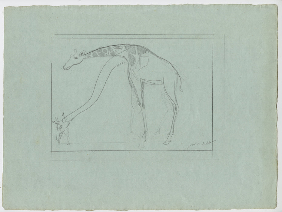 Joseph HECHT - Girafe - Pencil drawing - 1929 full sheet (T)