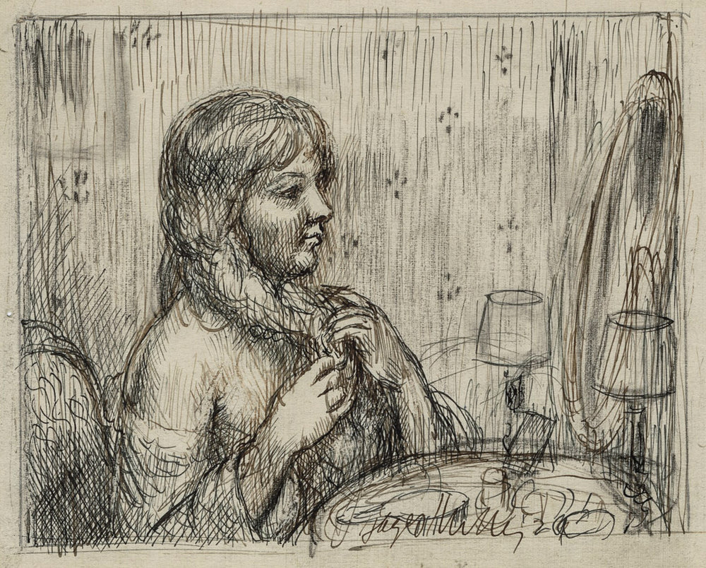 Kenneth Hayes Miller- At the Dressing Table - Ink drawing