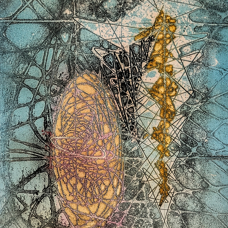 Krishna REDDY - Bull and Man - Simultaneous color printing intaglio - 1954-57 detail