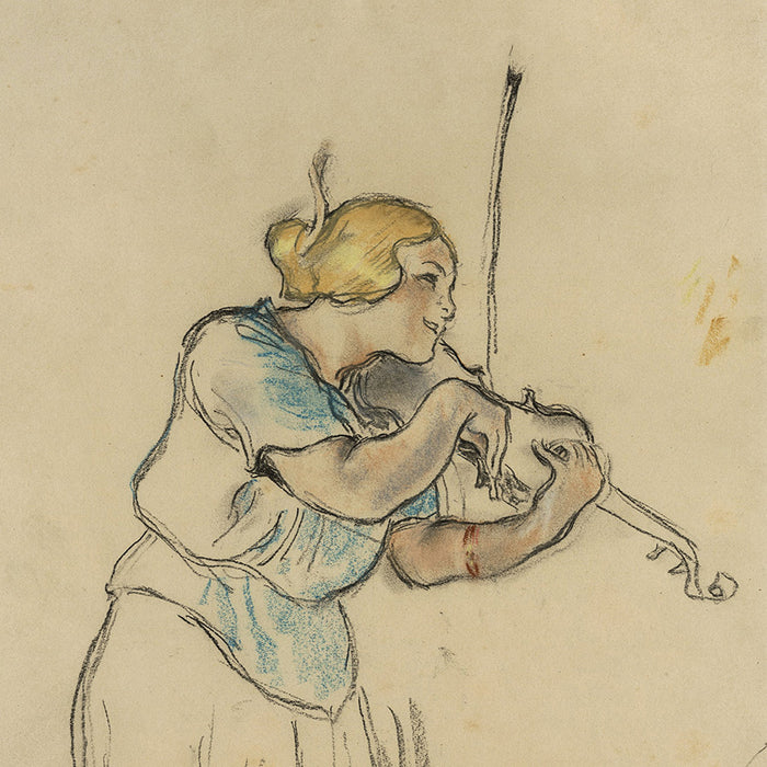 Pastel and pencil drawing - by LEGRAND, Louis - titled: Une Violoniste