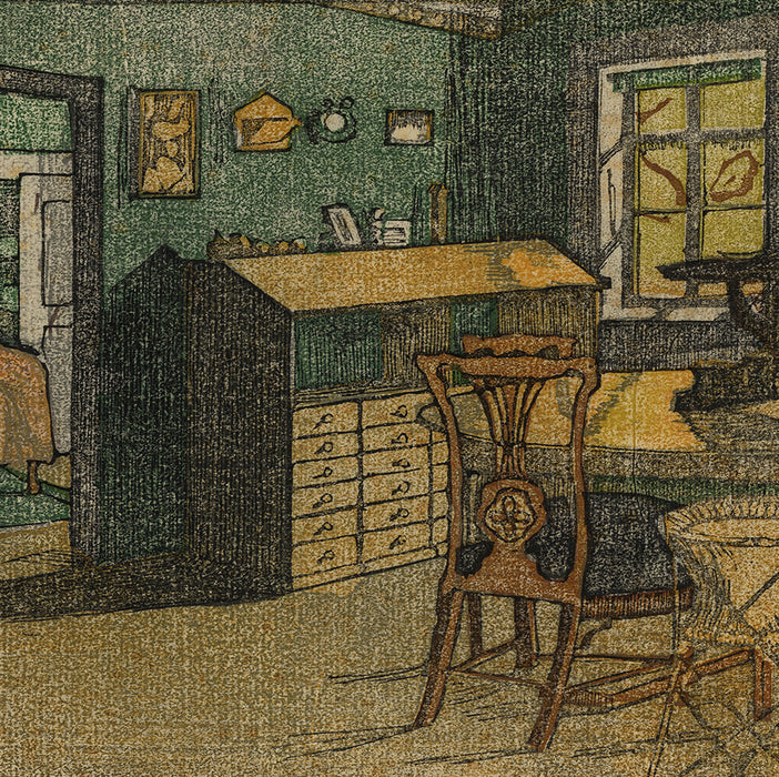 color woodcut - by GEIBEL, Margarethe - titled: Goethe’s Studio in Weimar