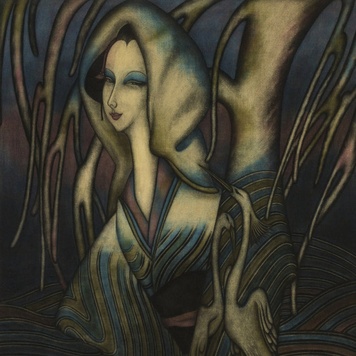 Masao YOSHIDA - Forest Geisha with the Egret Kimono - Color aquatint and mezzotint - Artist’s proof - detail