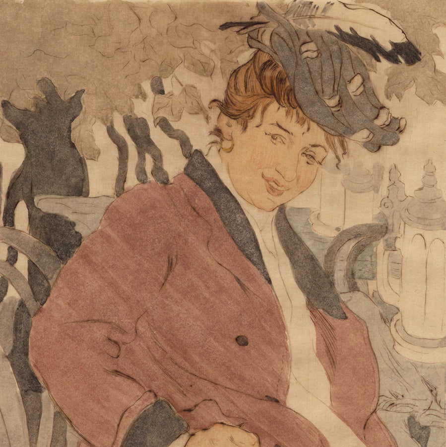 Maud Hunt Squire - Woman in a Biergarten Munich - color aquatint and drypoint - Ethel Mars - detail