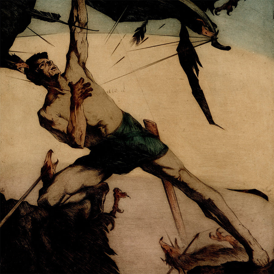 Maurice Langaskens - Le Combat - Hercule tuant les oiseaux du Lac Stymphale - Killing the Stymphalian Birds - detail