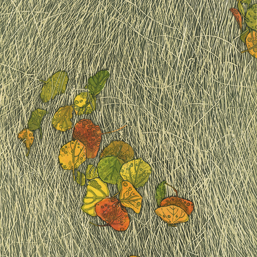 Monique Wales - Mountain Confetti - color linocut reduction - detail