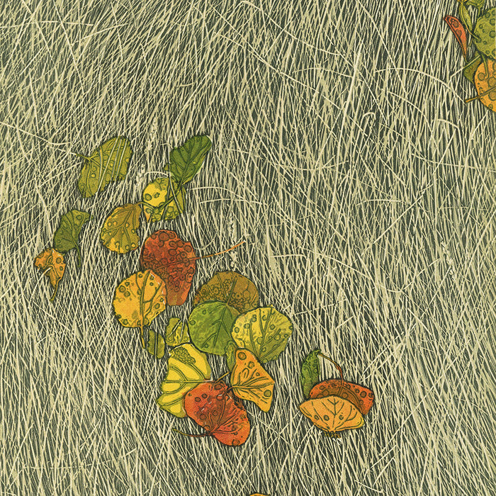 Monique Wales - Mountain Confetti - color linocut reduction - detail