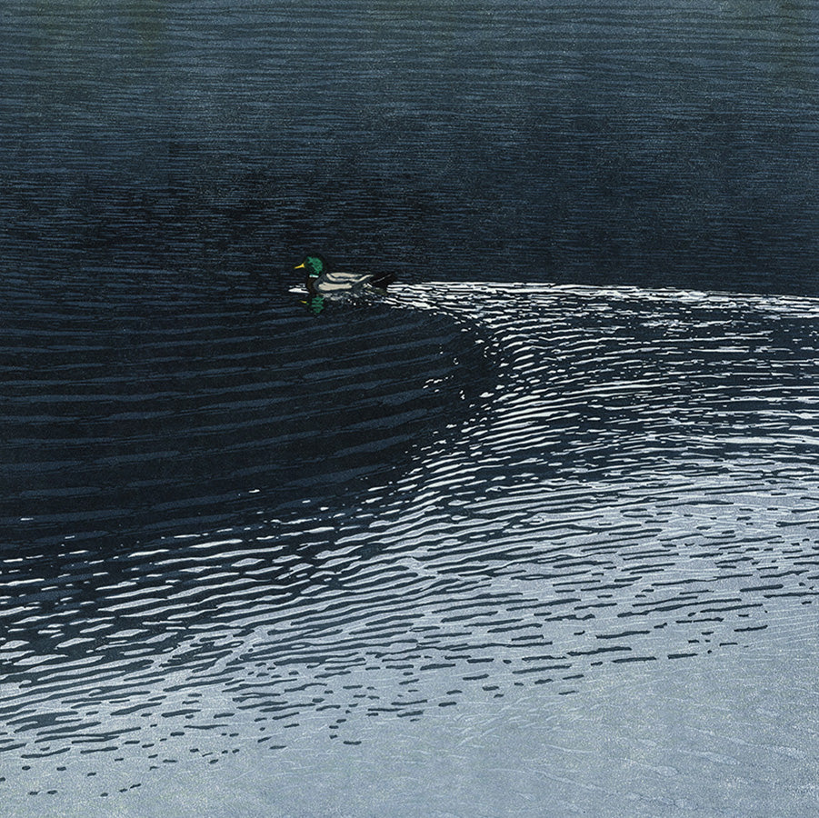 Monique Wales - Wake Mallard - color linocut reduction - detail