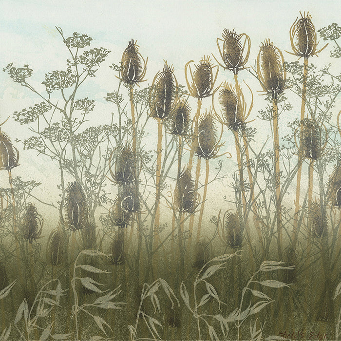 Monique Wales - Field's Edge - Teasels Fennel Wild Oats - foggy atmosphere - detail