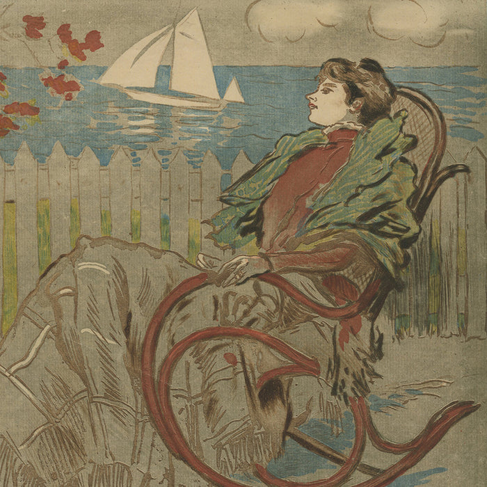 Pierre Georges Jeanniot - La Femme au Rocking Chair - Belle Epoque Printmaking - color intaglio - detail