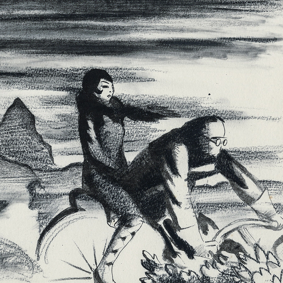 René Georges Hermann-Paul - Motocyclistes- A pair of lithographs - color lithograph plus a lithograph with added conte crayon - 1929 - detail