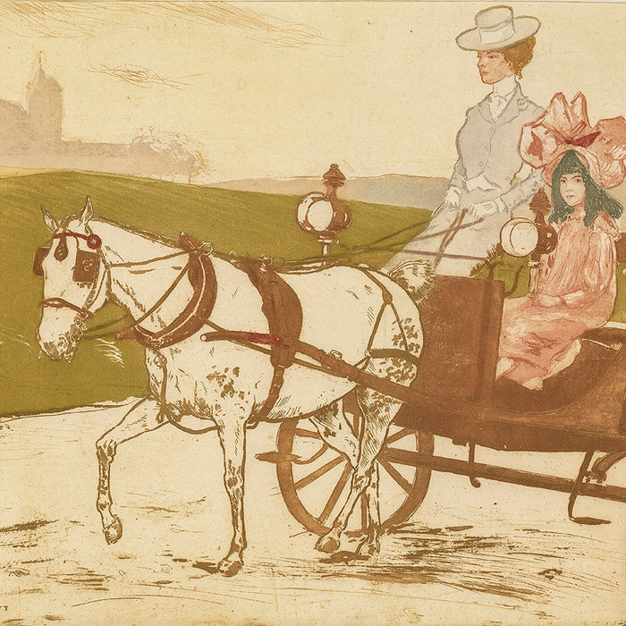 Richard RANFT - Promenade en Calèche - Color etching and aquatint - circa 1900  detail