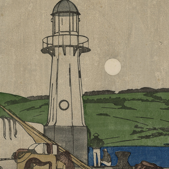 Sydney LEE - Pier Tower St. Ives - full moon version - Color woodcut - circa 1905-1910