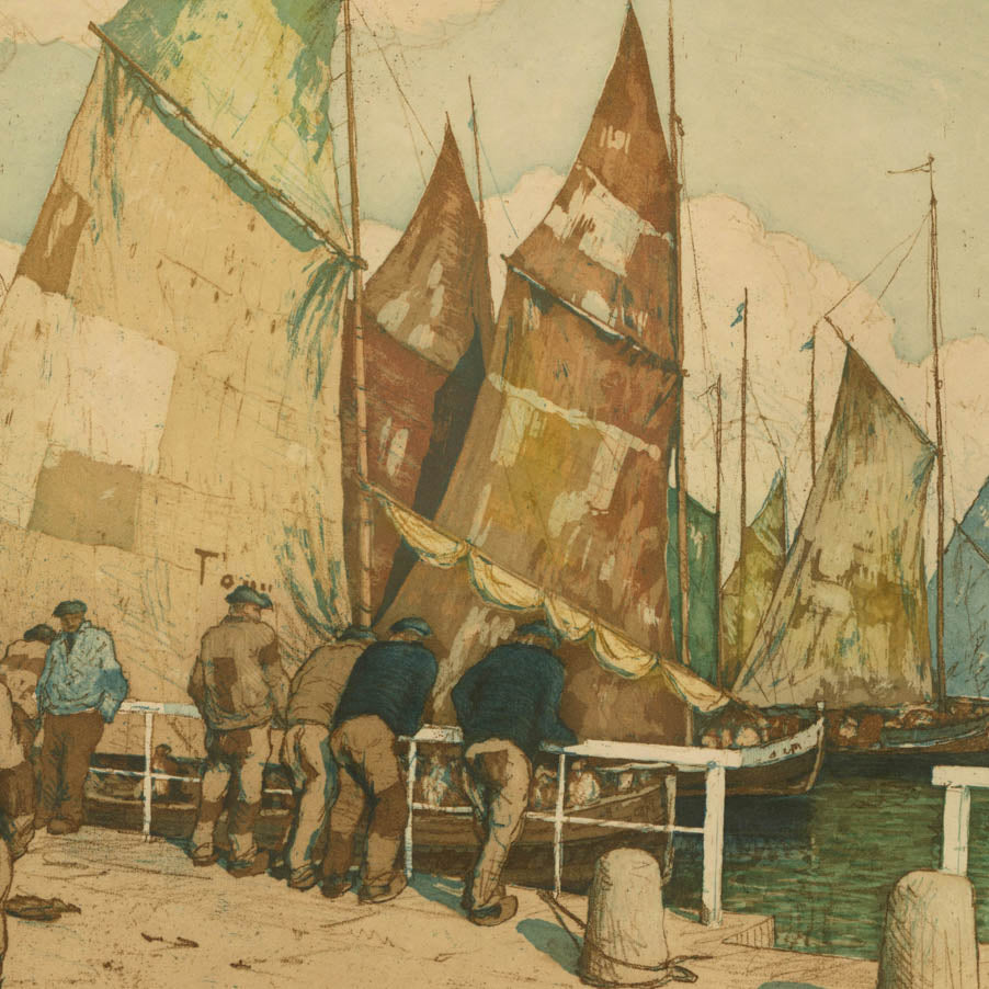 TF Simon - Fishermen in Concarneau Brittany - soft ground and aquatint - detail