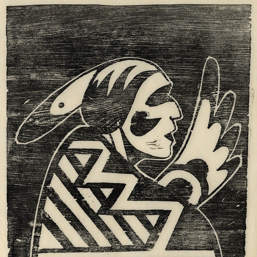 Ted Pavatea Hopi Tewa Enchanter Woodcut circa 1970-detail