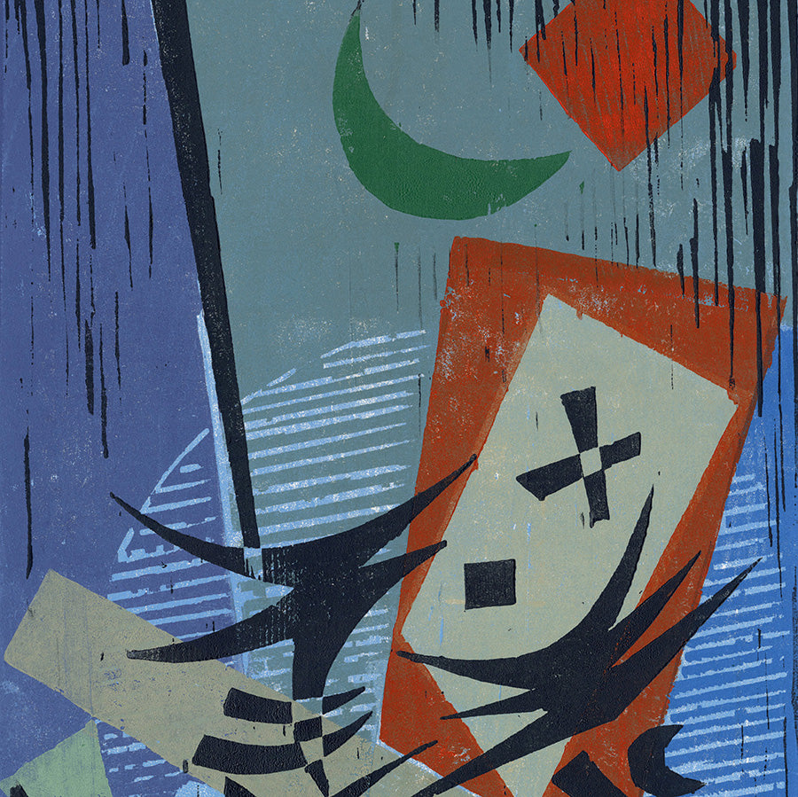 Werner Drewes - The Green Moon - 1973 - mid-century modern woodcut - Bauhaus - detail