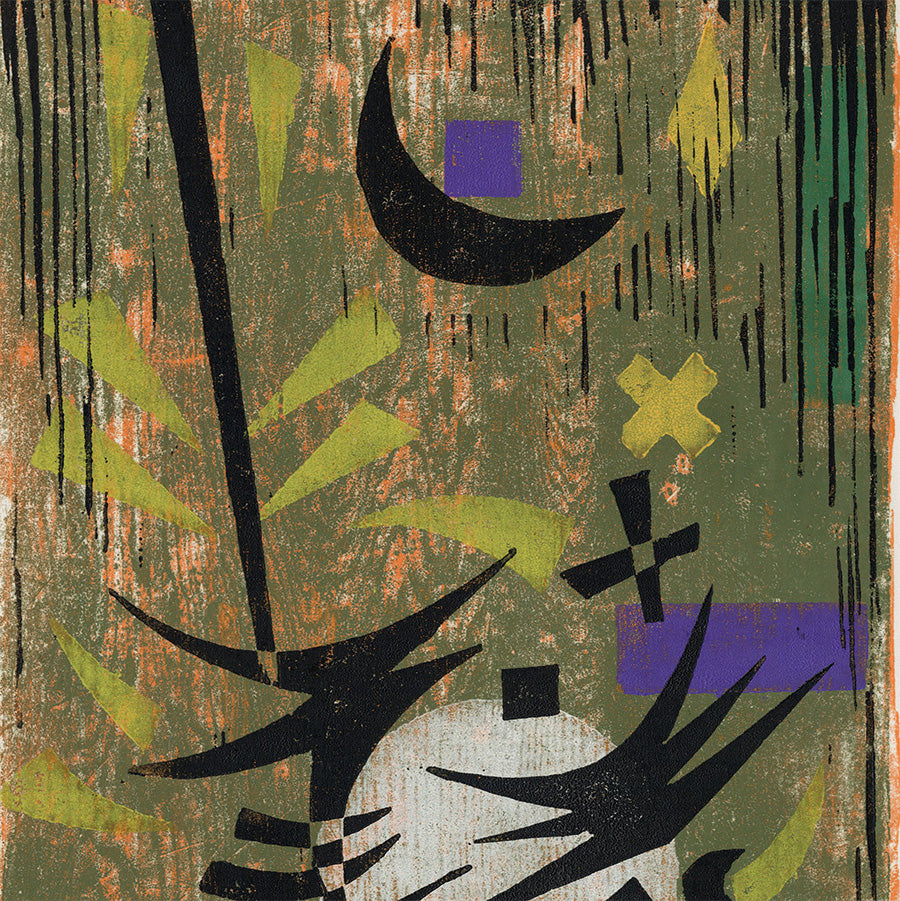 Werner Drewes - Witches Dance - color woodcut 1980 - Rose 381 - detail