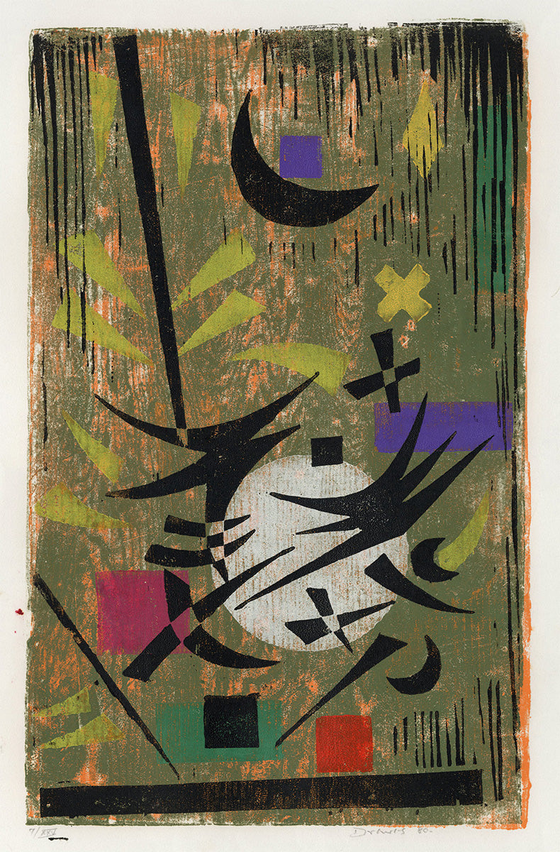Werner Drewes - Witches Dance - color woodcut - 1980 — Armstrong