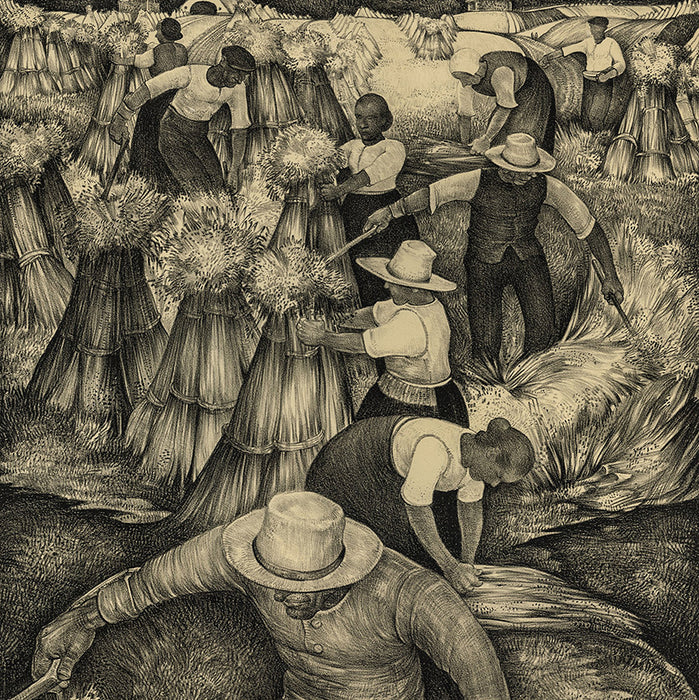 Lithograph - by van den BERG, Willem - titled: Croppers Harvesting by Hand