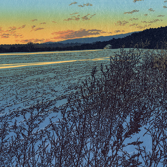 Linocut - by HAYS, William H. - titled: Winter Field