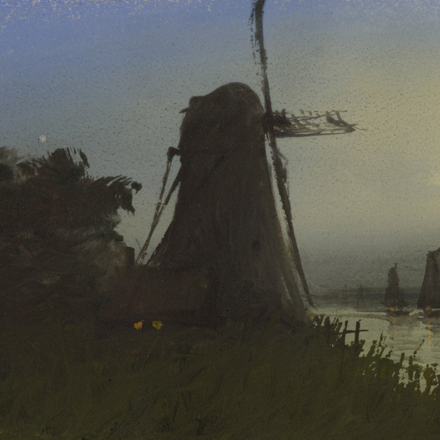 Moonlit Windmills by the River