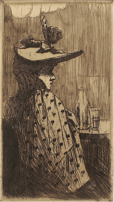 Etching - by ALBERT, Adolphe - titled: The Woman with The Hat