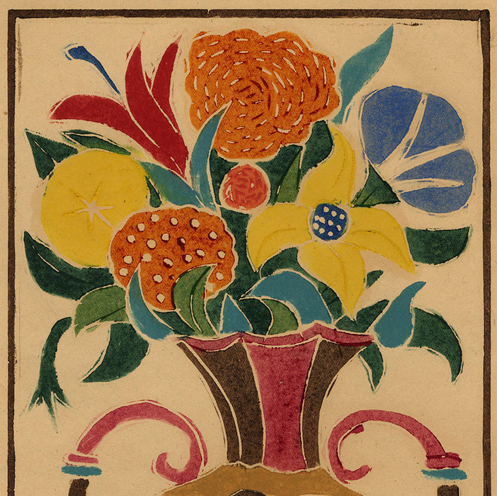 Andre Derain - Bouquet de Fleurs dans un Vase - color woodcut - detail