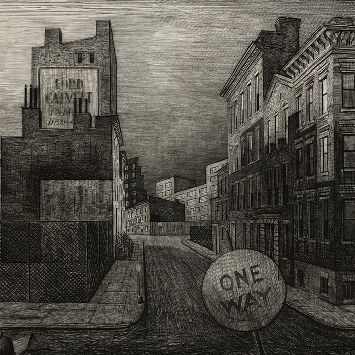 Armin Landeck - One Way Street, 1950, engraving, New York City.