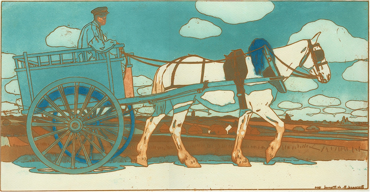 Bernard Boutet de Monvel - La Charrette - horse drawn carriage - etching aquatint