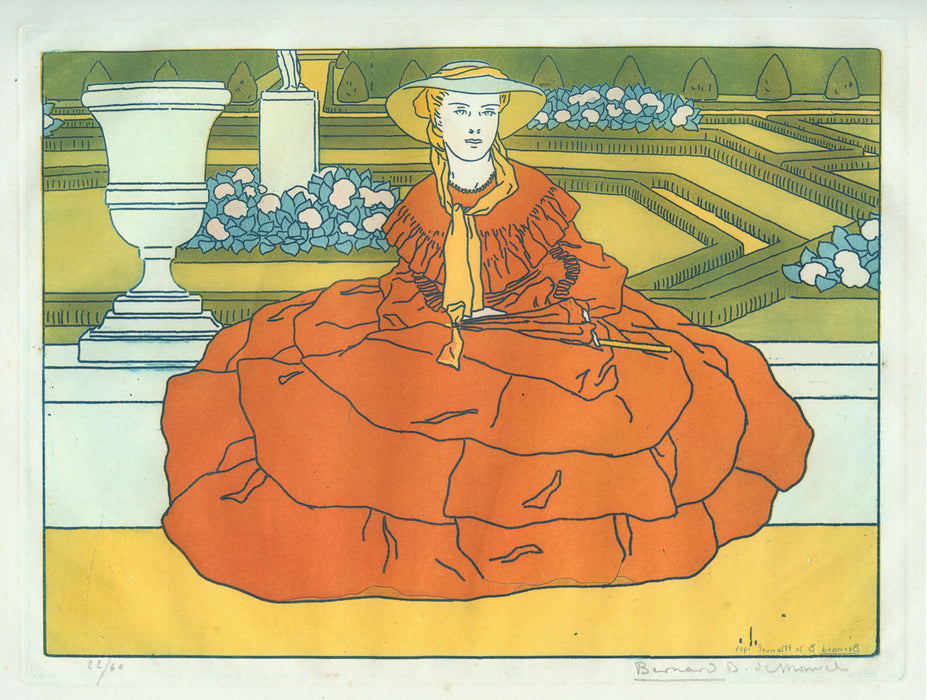 Bernard Boutet de Monvel - original art - color aquatint etching soft-ground - elegant dress