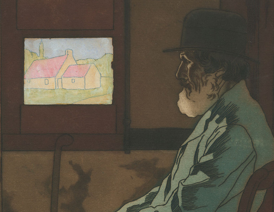 Color aquatint and etching - by BOUTET DE MONVEL, Bernard - titled: Old Man Seated by the Window