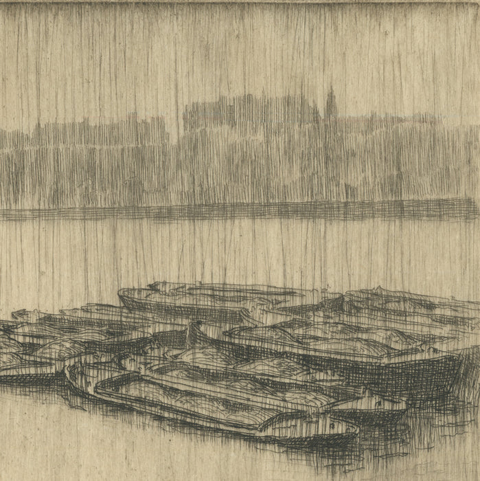 Bertha Jaques - Rain on the Thames - etching - detail