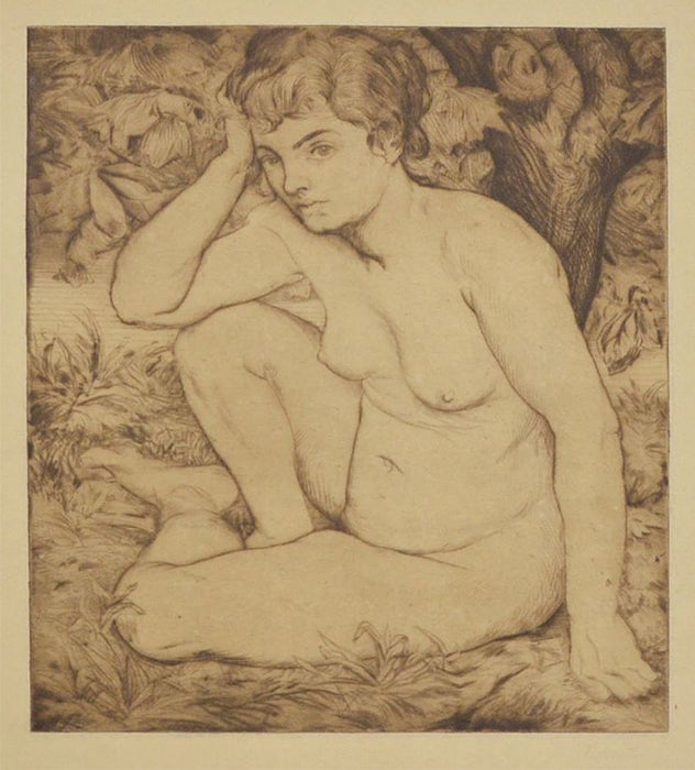 Charles Maurin - Femme Nue Assise - Accoudee sous un Arbre