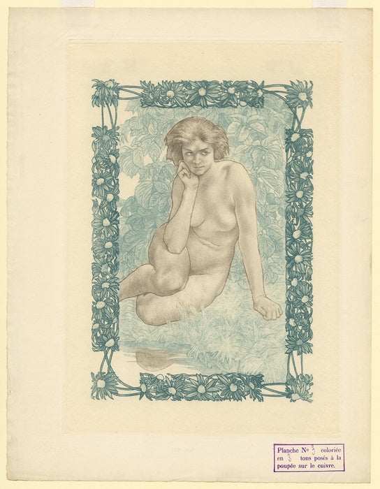Charles Maurin - Femme Nue Assise - Eve - plate 3 - key plate - 3 colors - blue dominant - sheet
