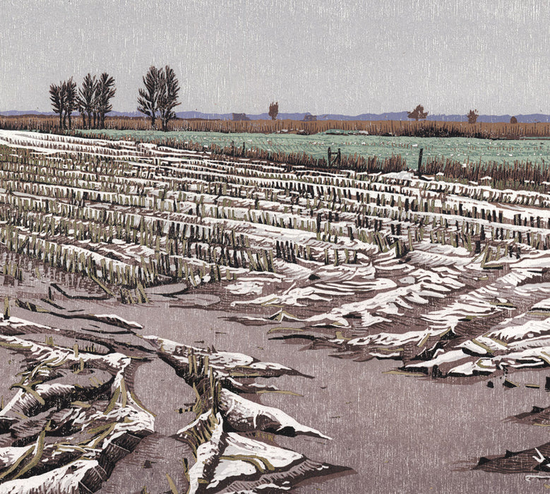 Color woodcut reduction - by DIJKSTRA, Siemen - titled: Lost Corn Field, 2nd version