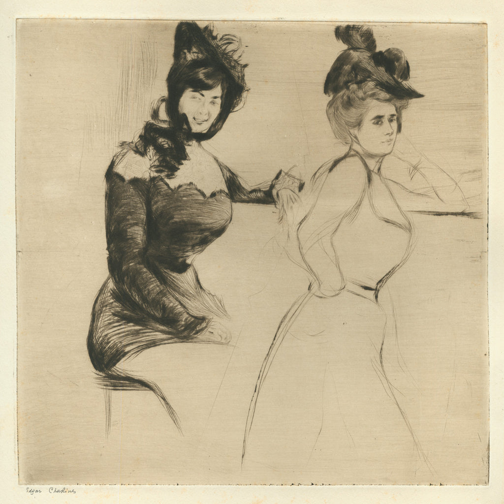 Edgar Chahine - Contraste - two women at bar - Tabanelli 25 - drypoint