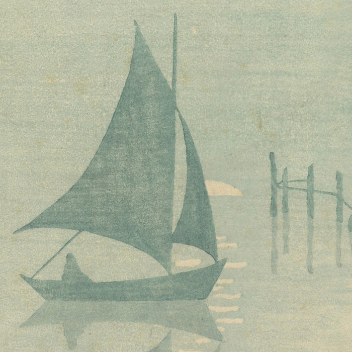 Color woodblock - by COLWELL, Elizabeth - titled: Sailboat on a Quiet Sea
