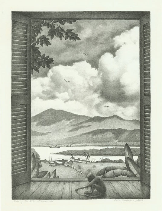Ella Fillmore Lillie - View of La Boca Panama - Lithograph - monkey by window