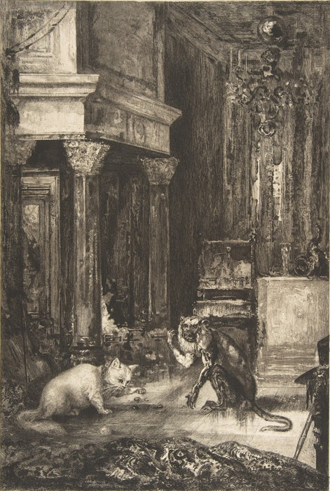 Etching and roulette - by BRACQUEMOND, Felix - titled: Illustrations for the Fables of Jean de la Fontaine