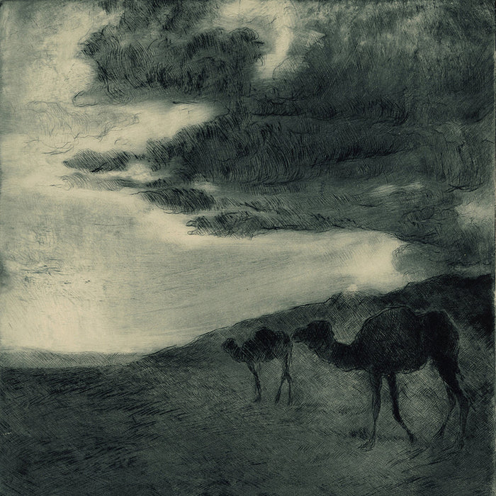 Fried Pal - Camels in the Desert at Dusk - etching aquatint - orientalism - detail