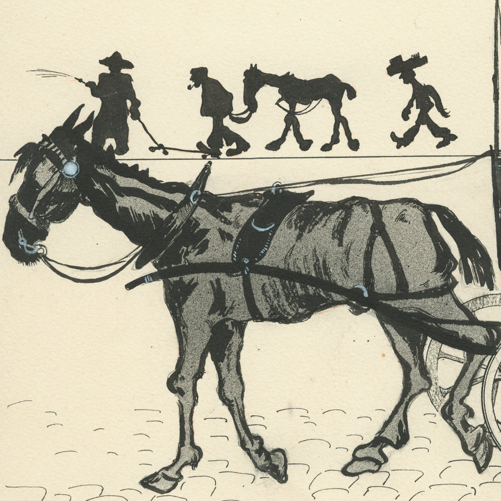 Gustave Marie - Cheval de Fiacre - horse drawn carriage - pen and ink drawing - detail