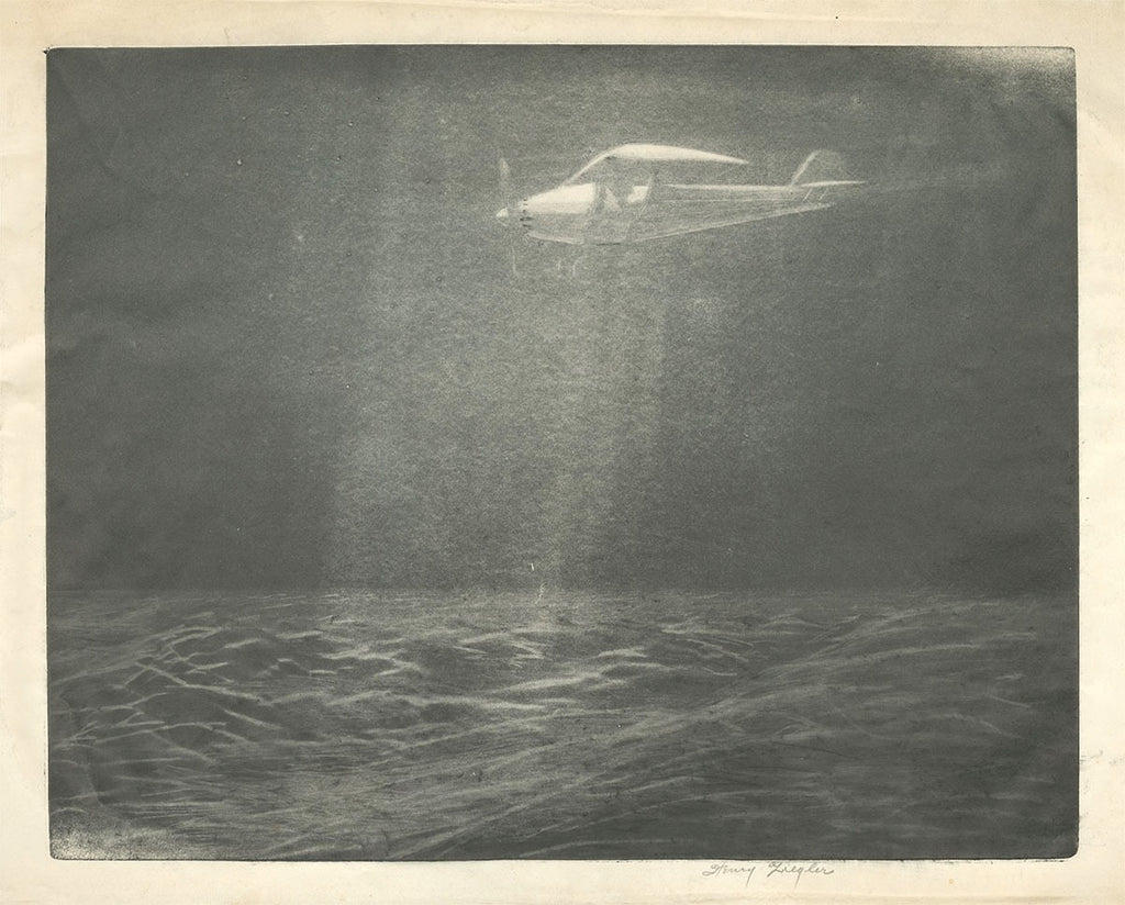 Henry Ziegler - Night Flight - aquatint burnisher mezzotint effect - early aviation