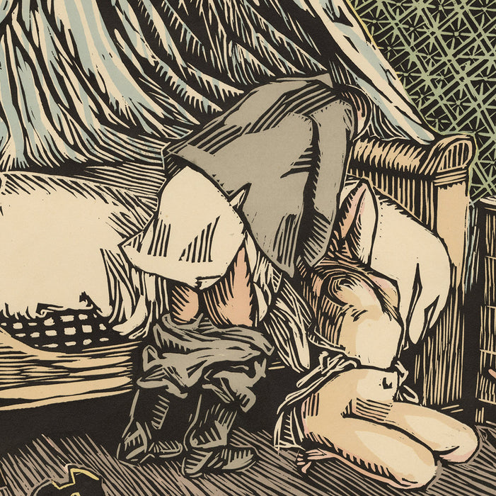 Hermann-Paul - Kultur Au Printemps - color woodcut - erotic bedroom scene