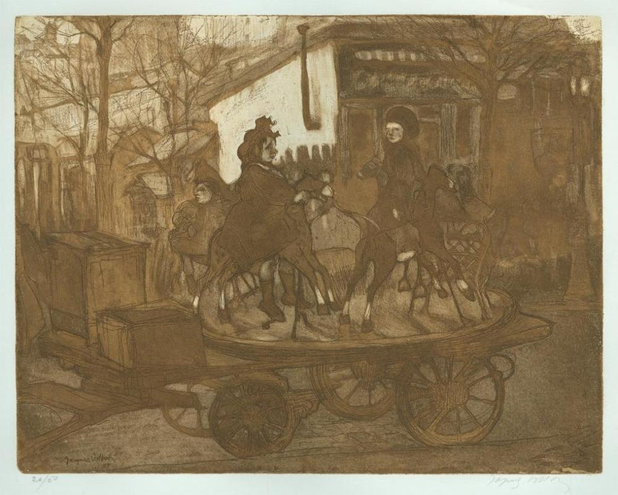 Jacques Villon - Manege Rue Caulaincourt or Le Petit Manege aux Chevaux de Bois - Ginestet & Pouillon 111 - etching merry go round children play 1904
