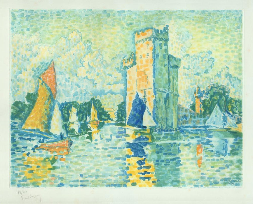 Jacques_Villon_-_after_Paul_Signac_-_Le_Port_de_La_Rochelle_-_color_aquatint - boats maritime France pointillism