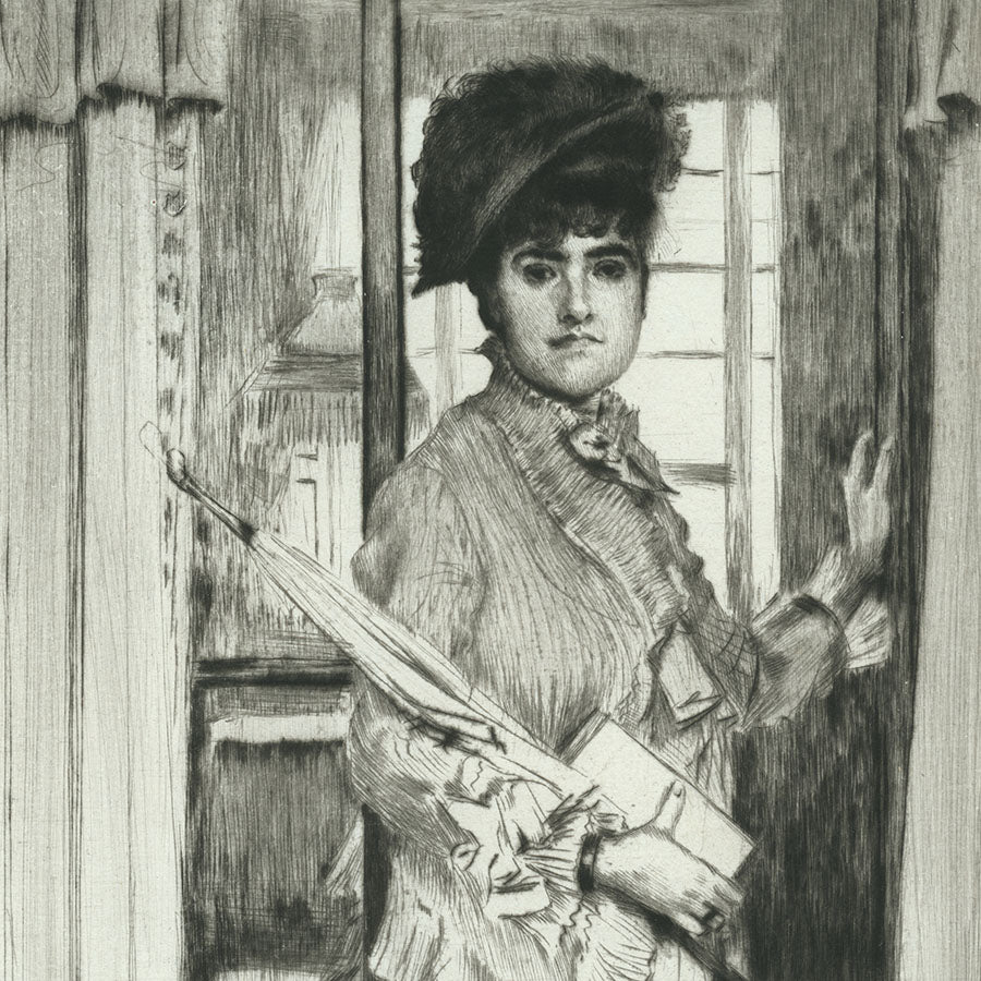 James Jacques Tissot - Portait of Miss L - Drypoint - original print for sale - oil painting after - detail