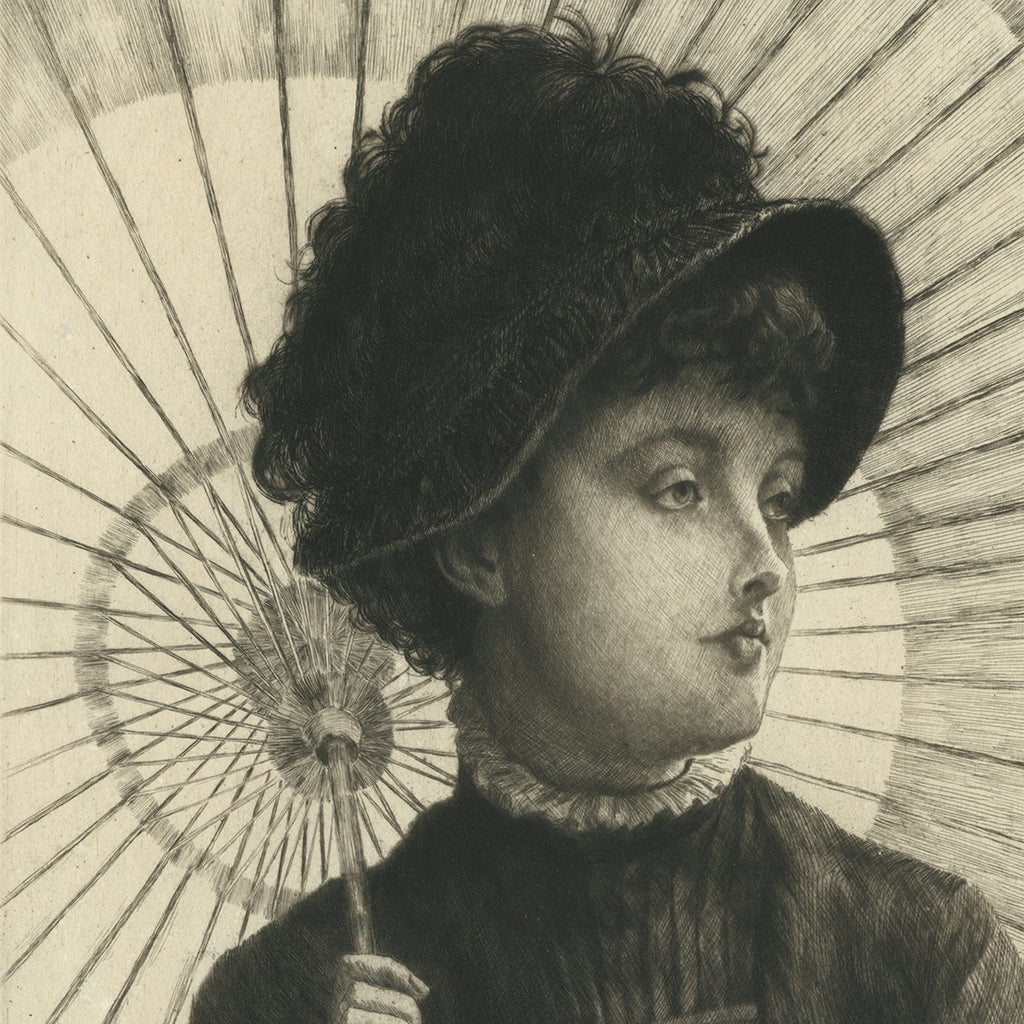 James Jacques Tissot - L’Eté - Summer - etching and drypoint - seated woman with parasol umbrella