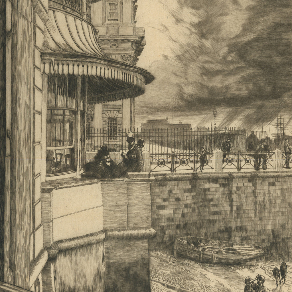 James Jacques Tissot - Trafalgar Tavern, Greenwich (2nd state) - etching and drypoint - men on a balcony in London