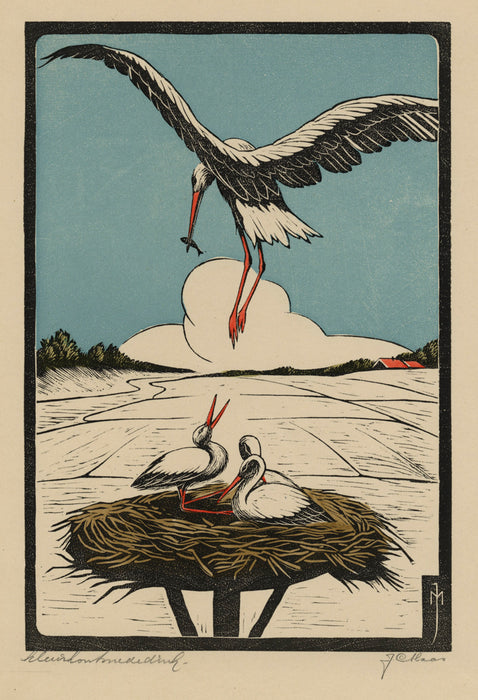 Jan Christiaan Maas - Stork Feeding Its Young - main 